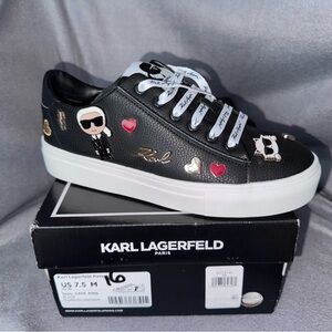 Karl Lagerfeld Paris Cate Pins Black Leather Sneaker 7.5 new with box
